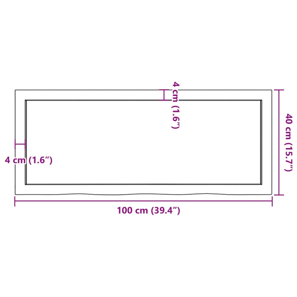 vidaXL Encimera de baño madera tratada marrón oscuro 100x40x(2-4) cm