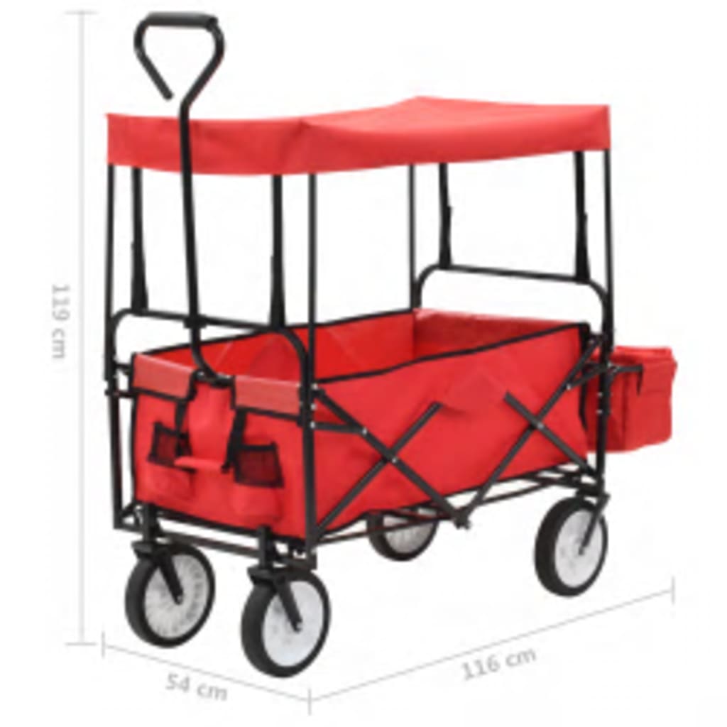 vidaXL Carrito de mano plegable de acero con capota rojo