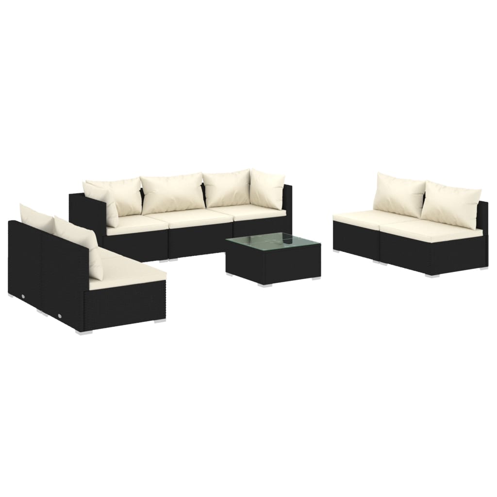 vidaXL Set de muebles de jardín 8 pzas y cojines ratán sintético negro