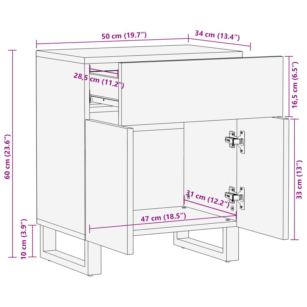 vidaXL Mesita de noche madera maciza de acacia 50x34x60 cm