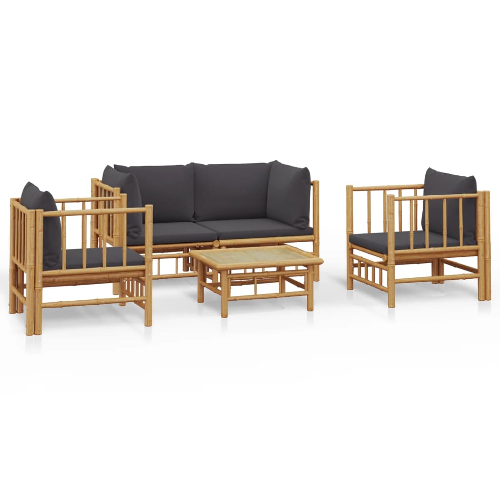 vidaXL Set de muebles de jardín 5 piezas bambú con cojines gris oscuro