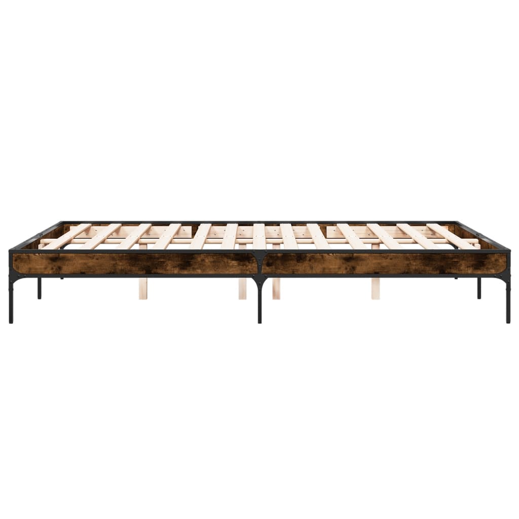 vidaXL Estructura cama madera ingeniería metal roble ahumado 140x200cm