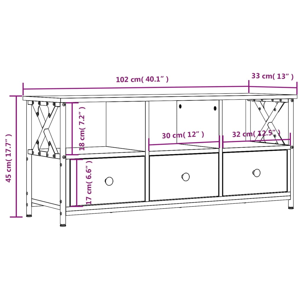 vidaXL Mueble TV hierro madera contrachapada roble marrón 102x33x45 cm