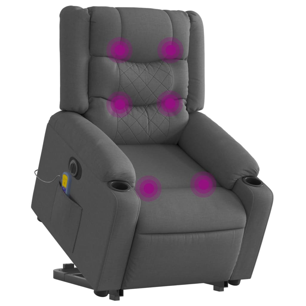 vidaXL Sillón de masaje eléctrico reclinable elevable tela gris oscuro