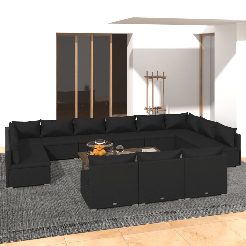 vidaXL Set de muebles de jardín 13 pzas cojines ratán sintético negro