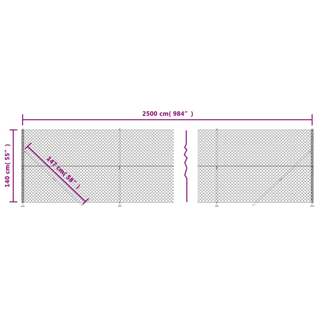 vidaXL Cerca de alambre con brida plateada 1,4x25 m