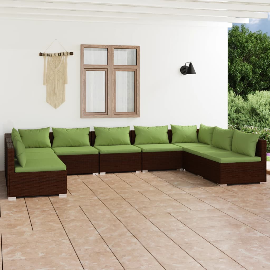 vidaXL Set muebles de jardín 9 piezas y cojines ratán sintético marrón