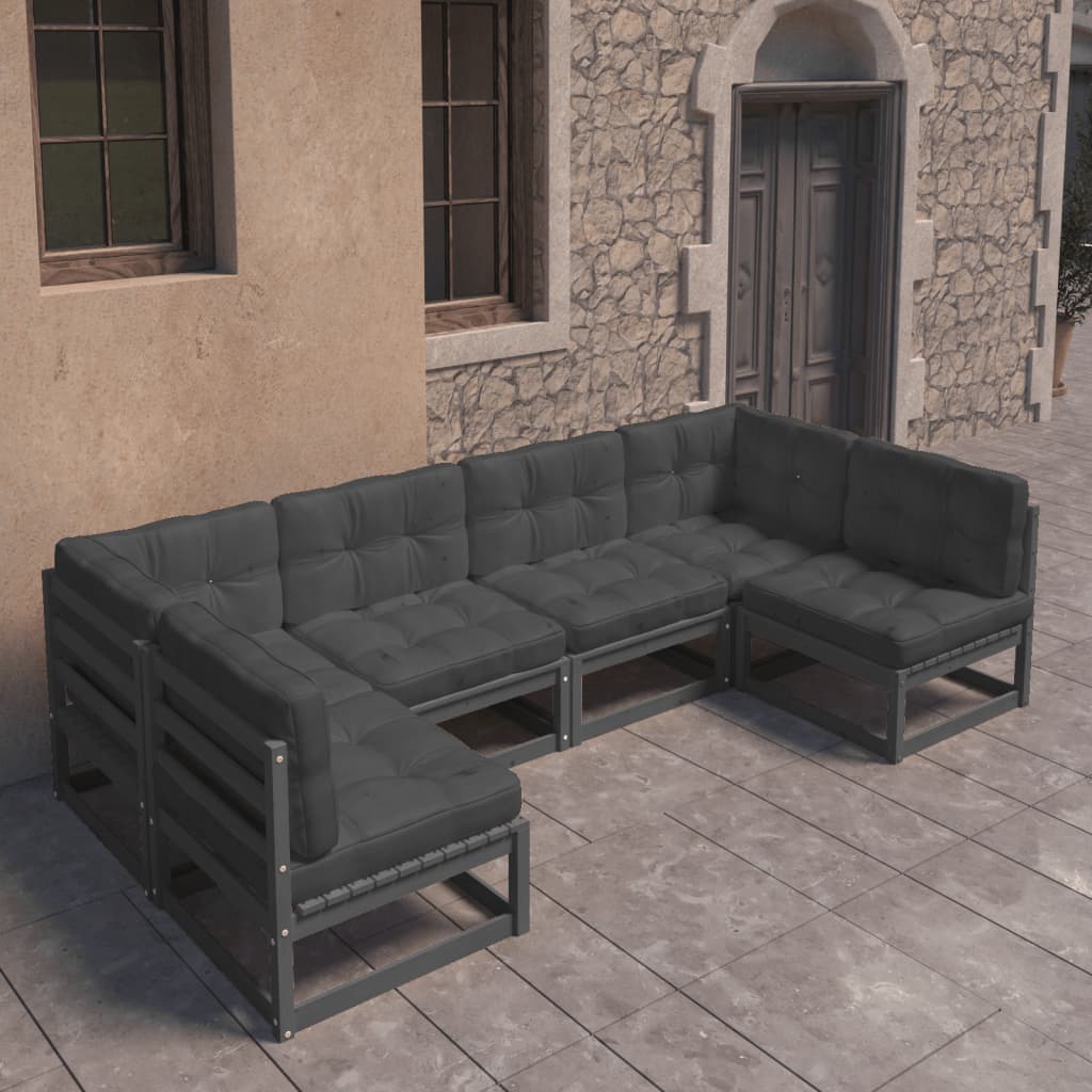 vidaXL Set de muebles de jardín 6 pzas con cojines madera pino negro