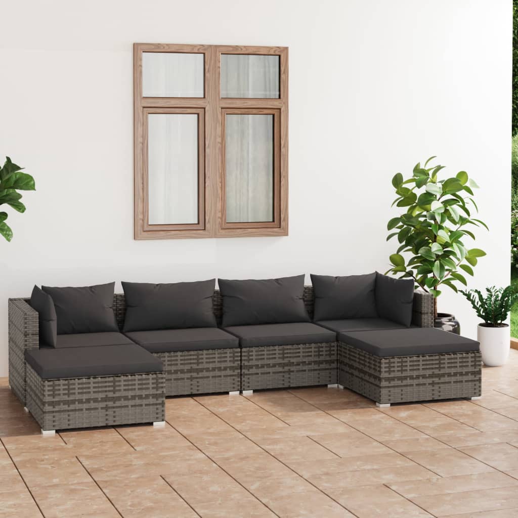 vidaXL Set de muebles de jardín 6 pzas y cojines ratán sintético gris