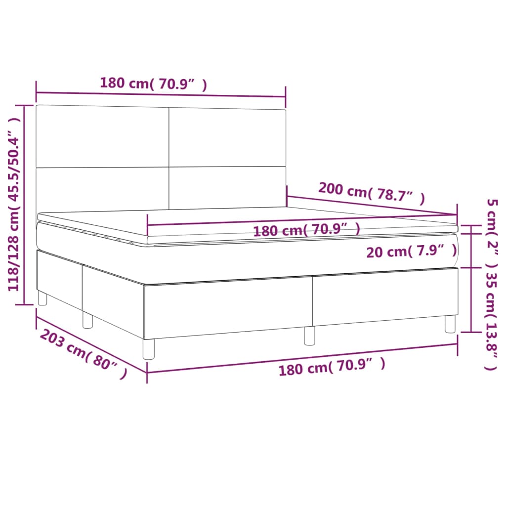 vidaXL Cama box spring colchón y LED cuero sintético blanco 180x200 cm