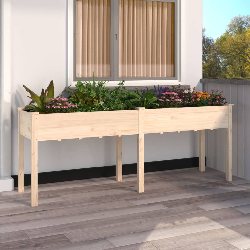 vidaXL Jardinera con forro interior madera maciza abeto 203x53x76 cm