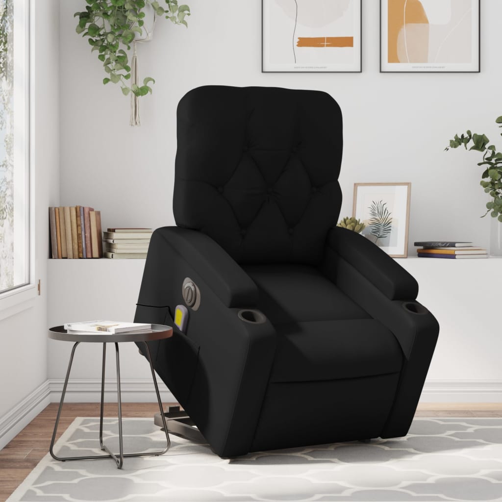 vidaXL Sillón de masaje elevable eléctrico cuero sintético negro