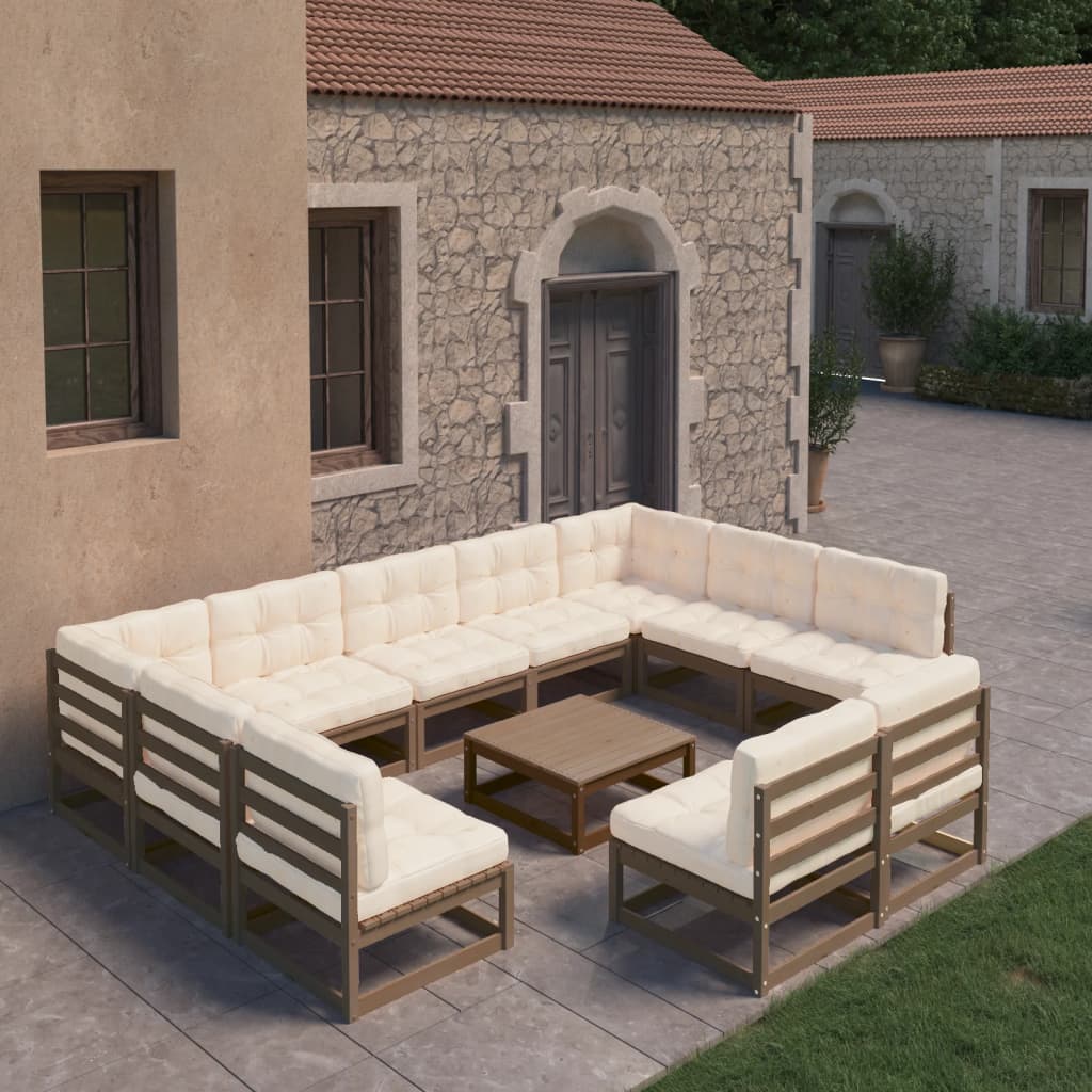 vidaXL Set de muebles de jardín 10 pzs cojines madera pino marrón miel