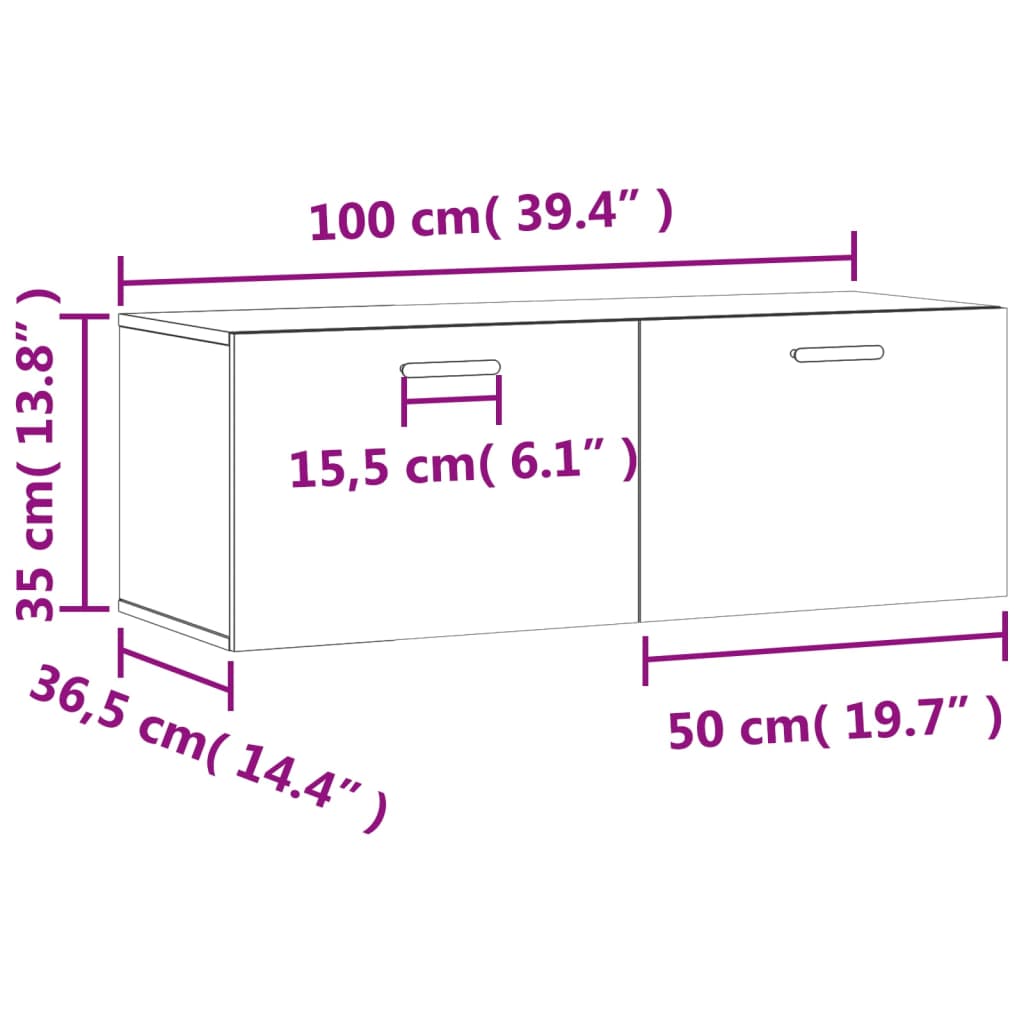 vidaXL Armario de pared madera ingeniería roble Sonoma 100x36,5x35 cm