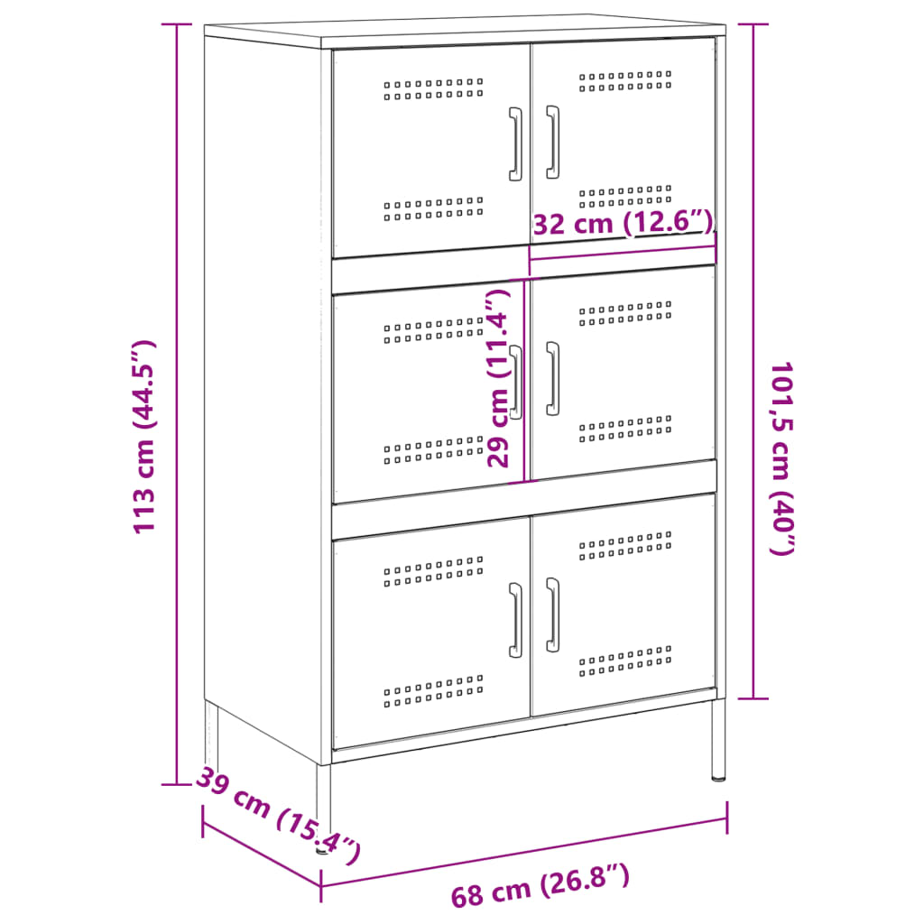 vidaXL Aparador de acero rosa 68x39x113 cm