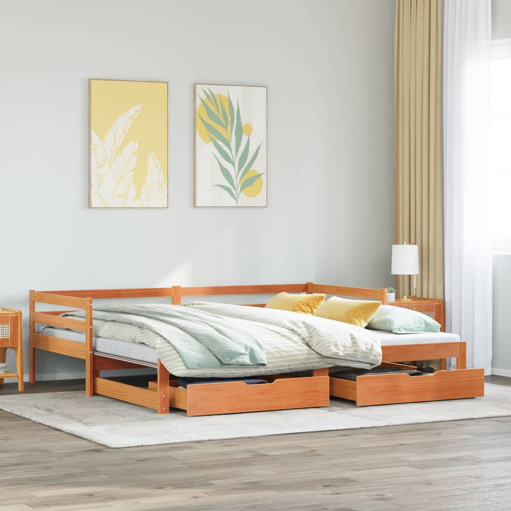 vidaXL Sofá cama nido con cajones madera maciza de pino 90x200 cm