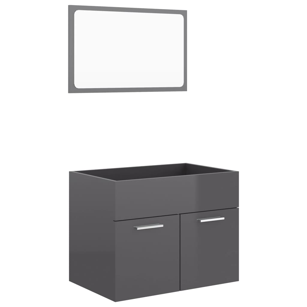 vidaXL Set muebles de baño 2 piezas madera contrachapada gris brillo