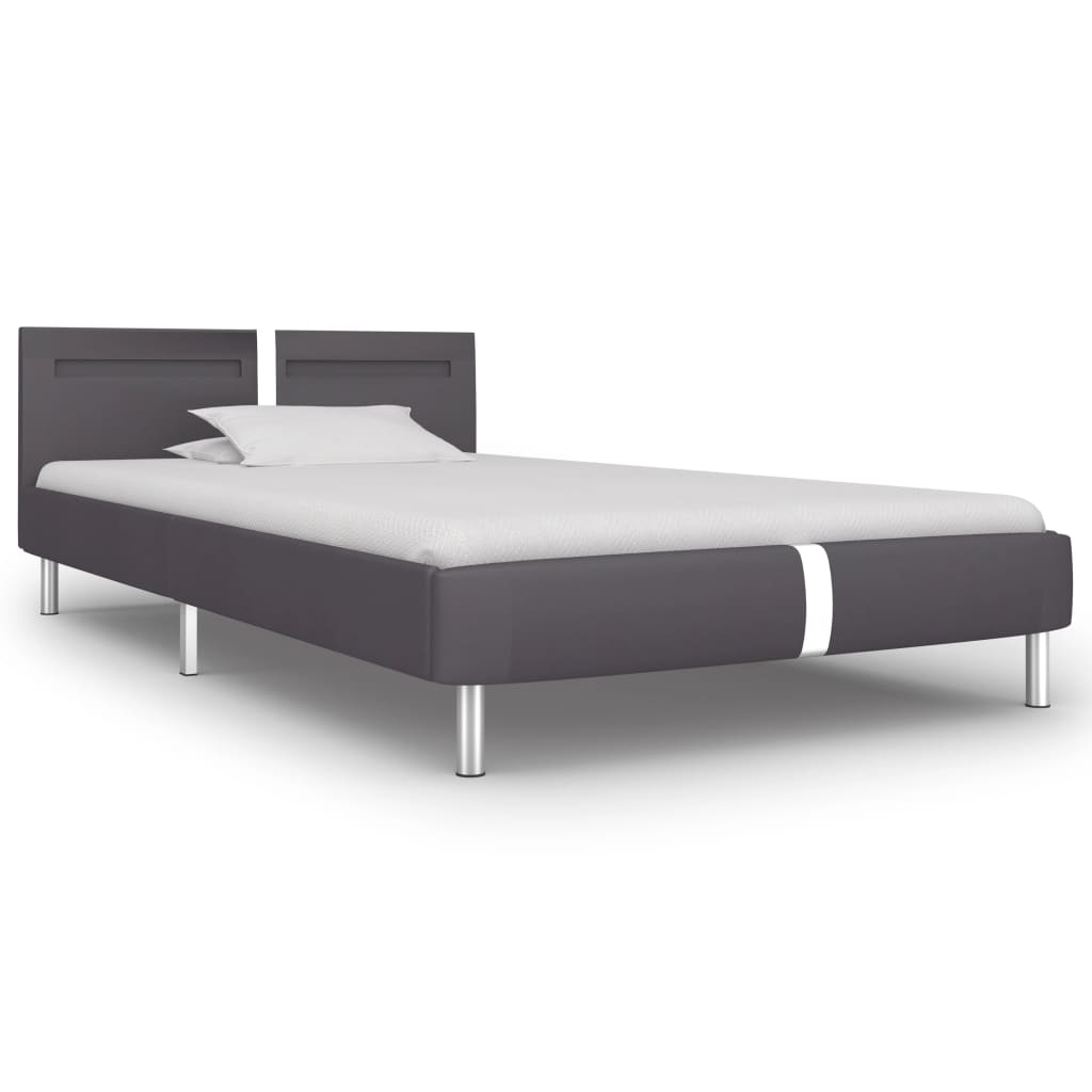 vidaXL Estructura de cama con LED sin colchón cuero gris 90x200 cm