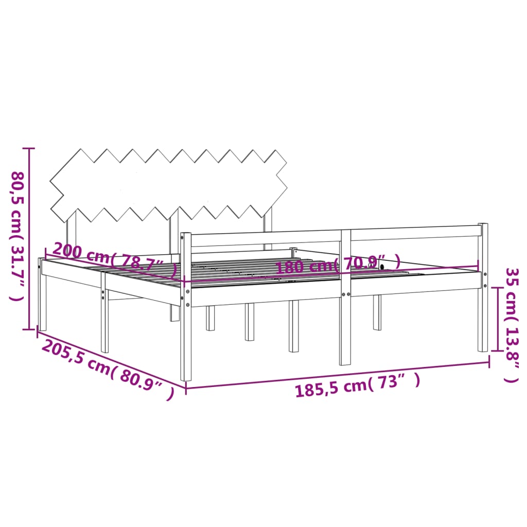 vidaXL Cama matrimonio personas mayores cabecero madera maciza blanco