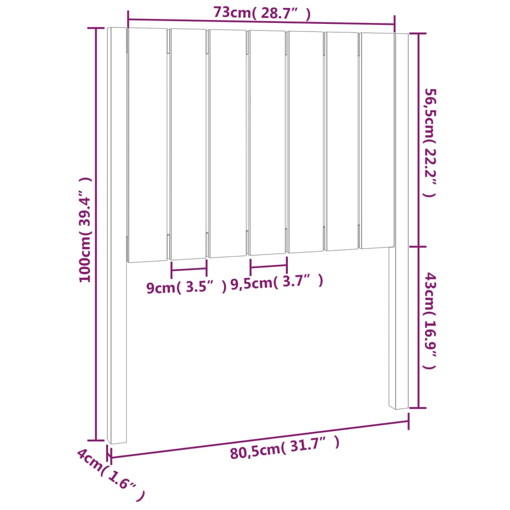 vidaXL Cabecero de cama madera maciza de pino 80,5x4x100 cm