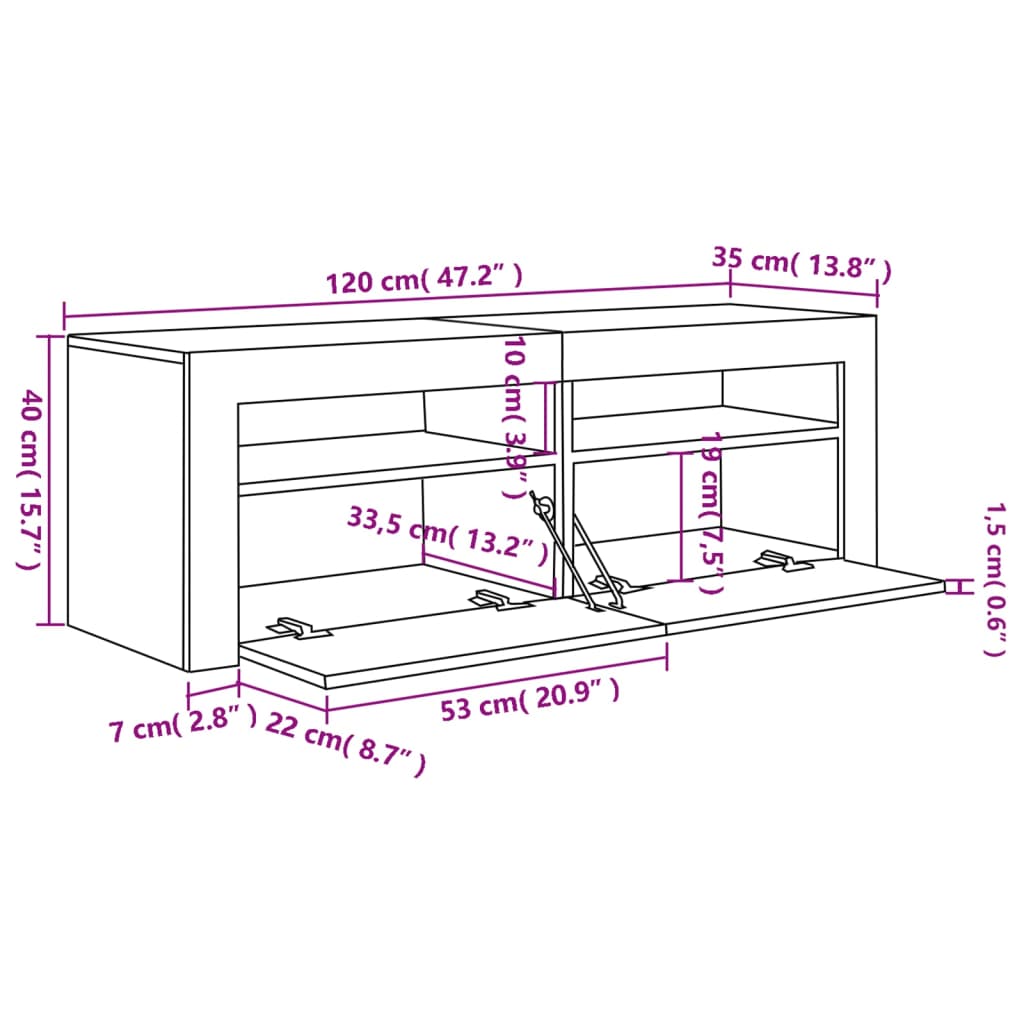 vidaXL Mueble de TV con luces LED gris Sonoma 120x35x40 cm