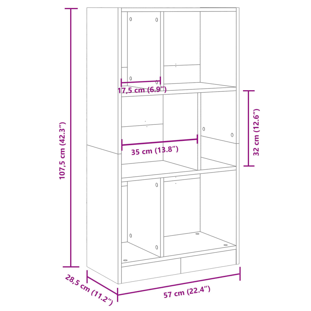 vidaXL Estantería madera de ingeniería roble Sonoma 57x28,5x107,5 cm