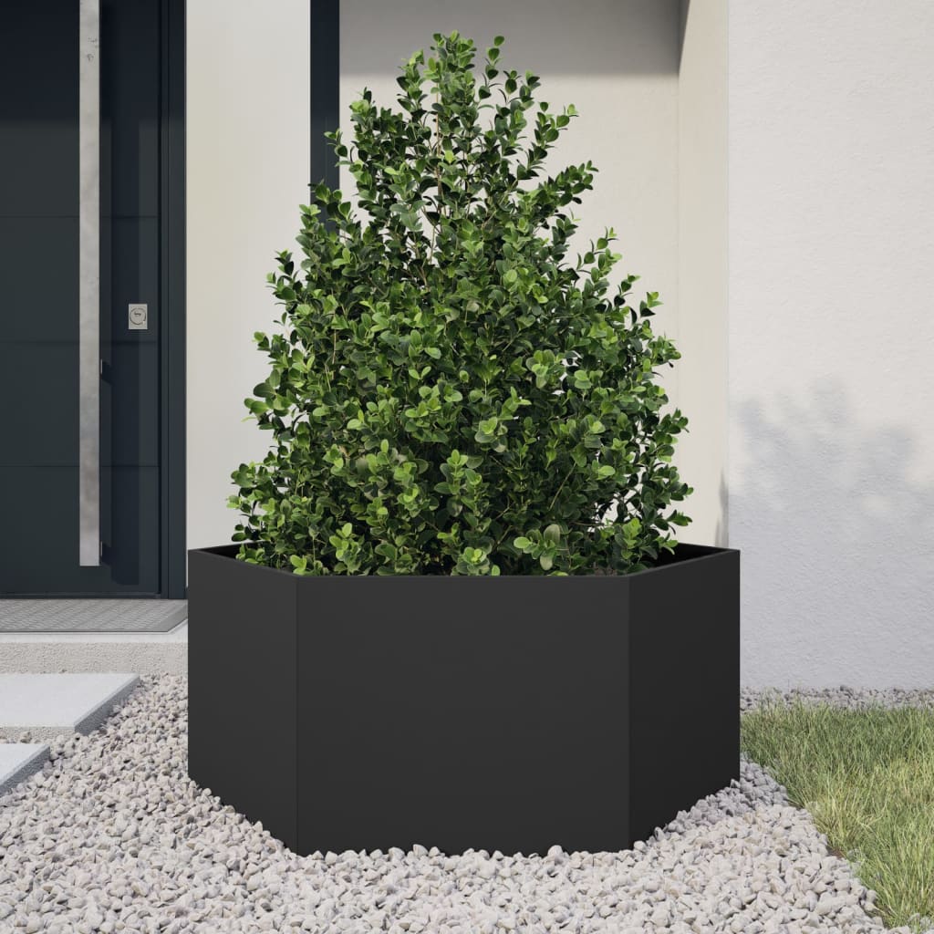 vidaXL Jardinera hexagonal acero negra 104x90x45 cm