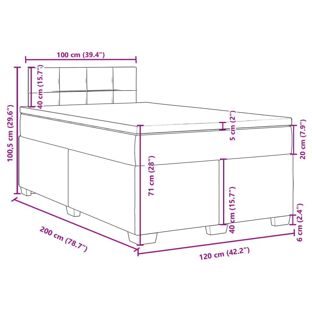 vidaXL Cama box spring con colchón tela negro 120x200 cm