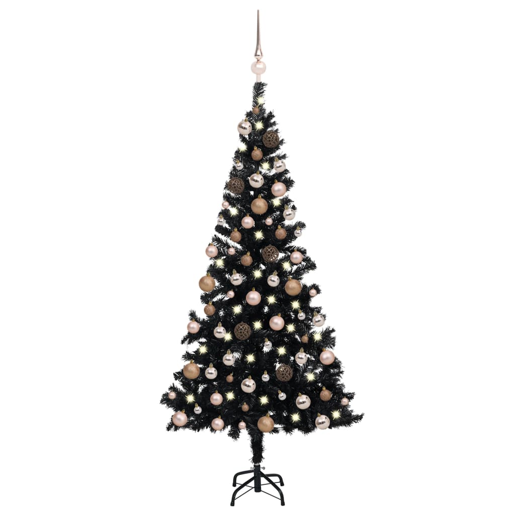 vidaXL Árbol de Navidad preiluminado con luces y bolas negro 180 cm