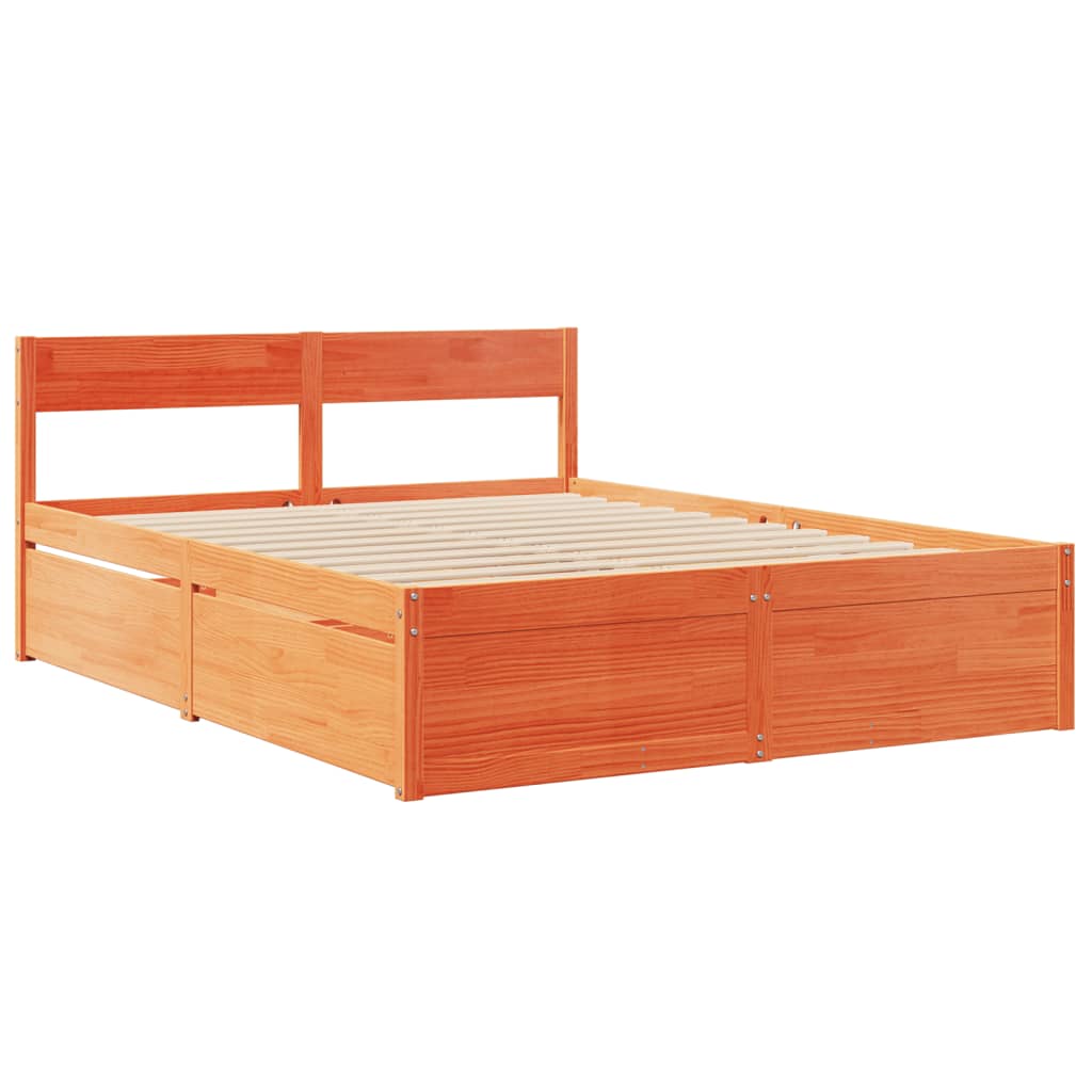 vidaXL Cama sin colchón madera maciza de pino marrón cera 160x200 cm