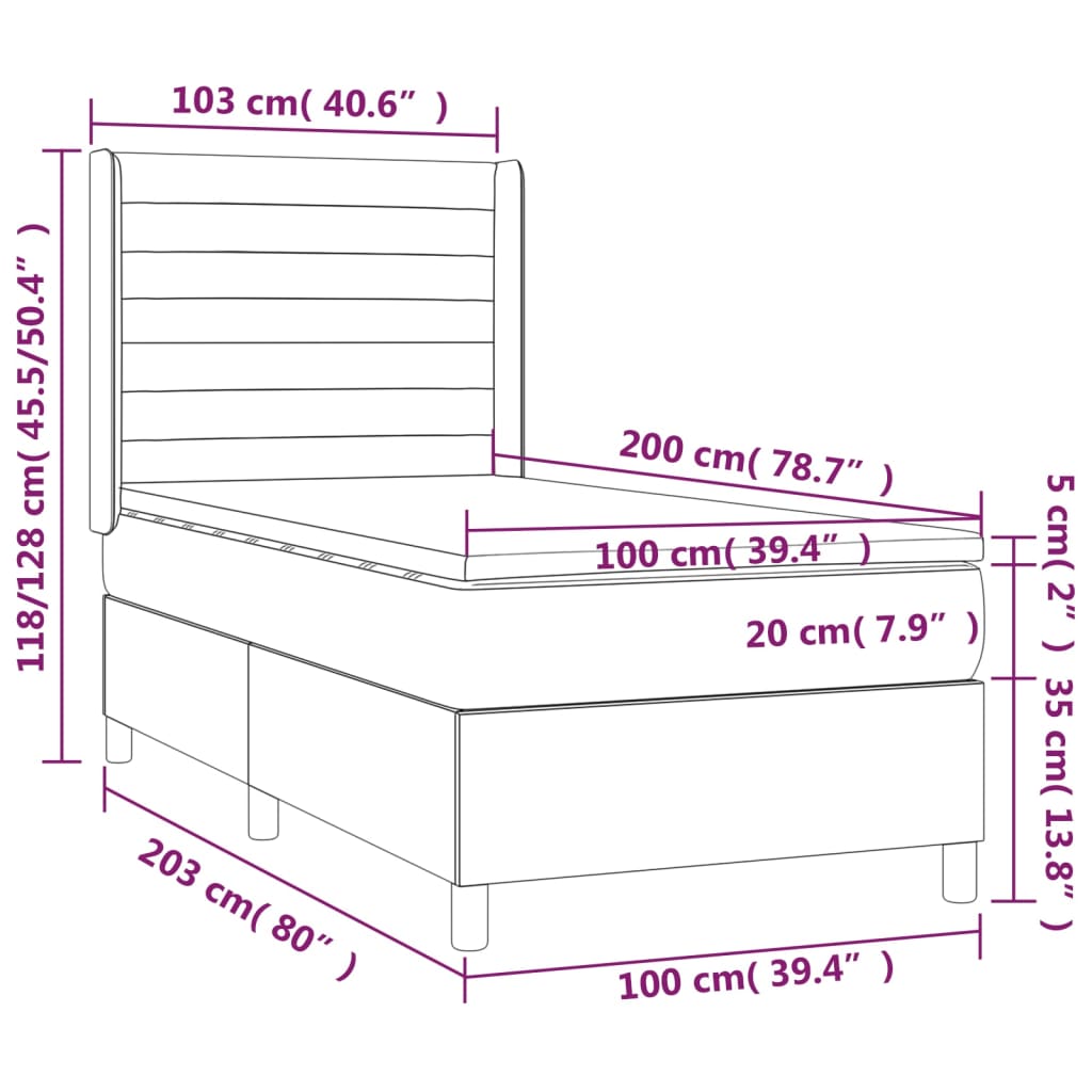 vidaXL Cama box spring con colchón tela negro 100x200 cm