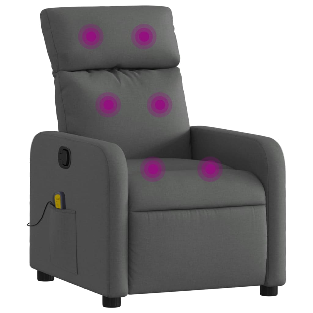 vidaXL Sillón de masaje reclinable de tela gris oscuro