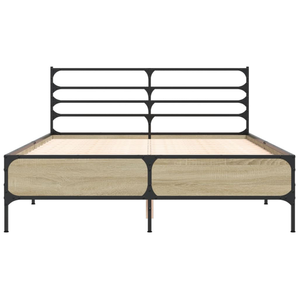 vidaXL Estructura cama madera ingeniería metal roble Sonoma 135x190 cm