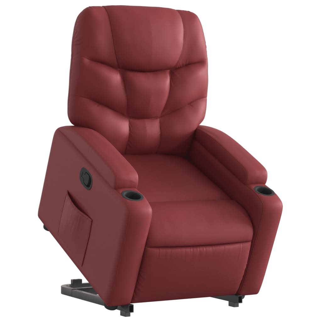 vidaXL Sillón reclinable elevable cuero artificial rojo tinto