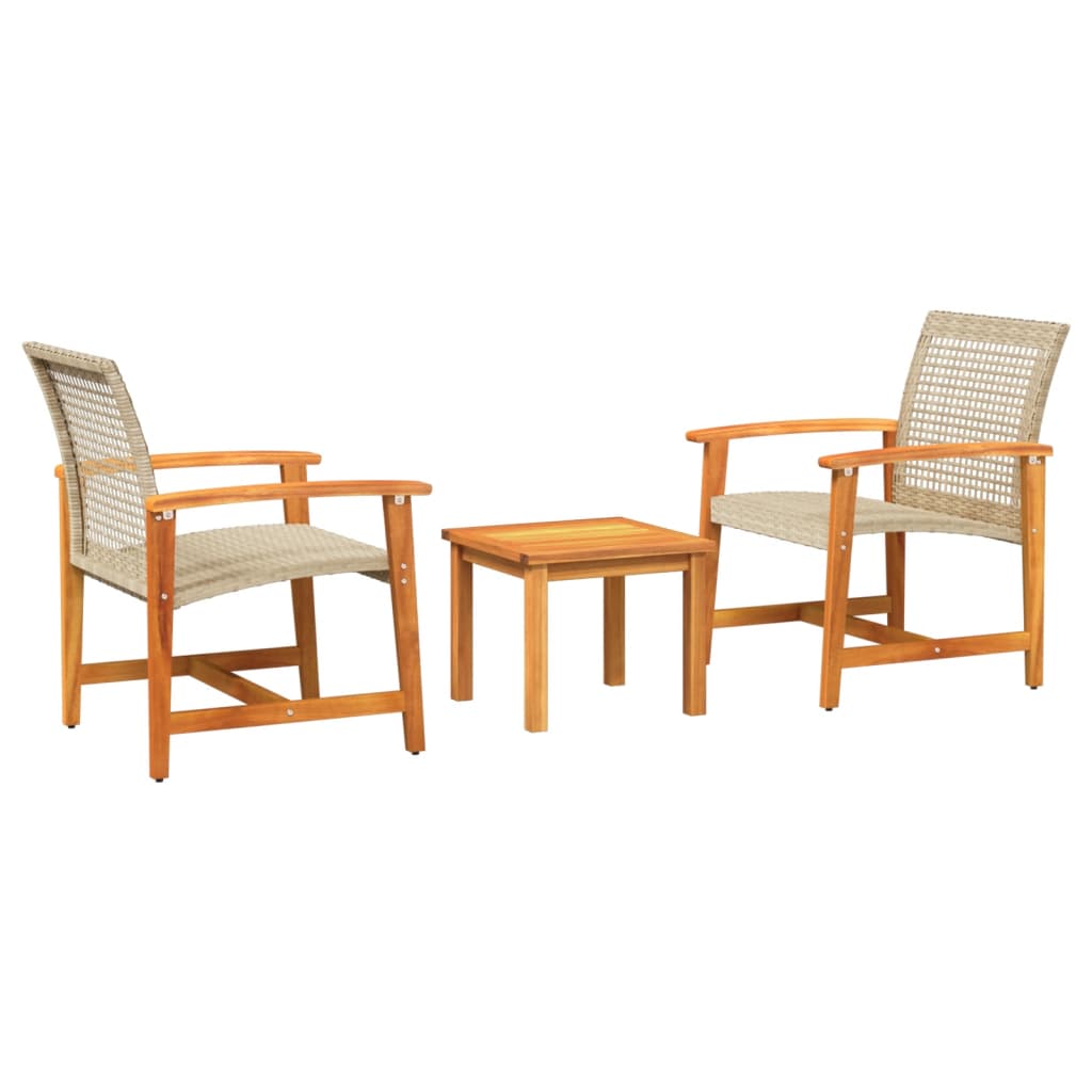 vidaXL Juego de bistro de 3 piezas ratán PE beige y madera de acacia