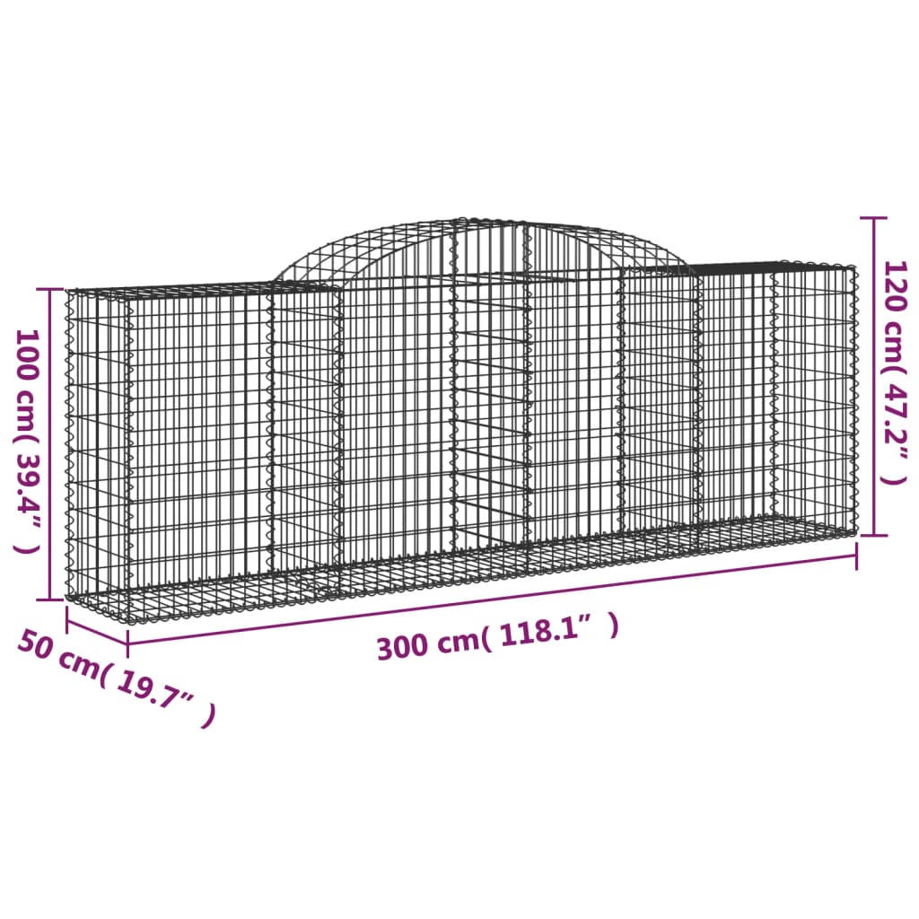 vidaXL Cestas de gaviones 20 uds forma de arco hierro 300x50x100/120cm