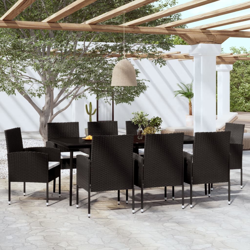 vidaXL Juego de comedor de jardín 9 piezas negro