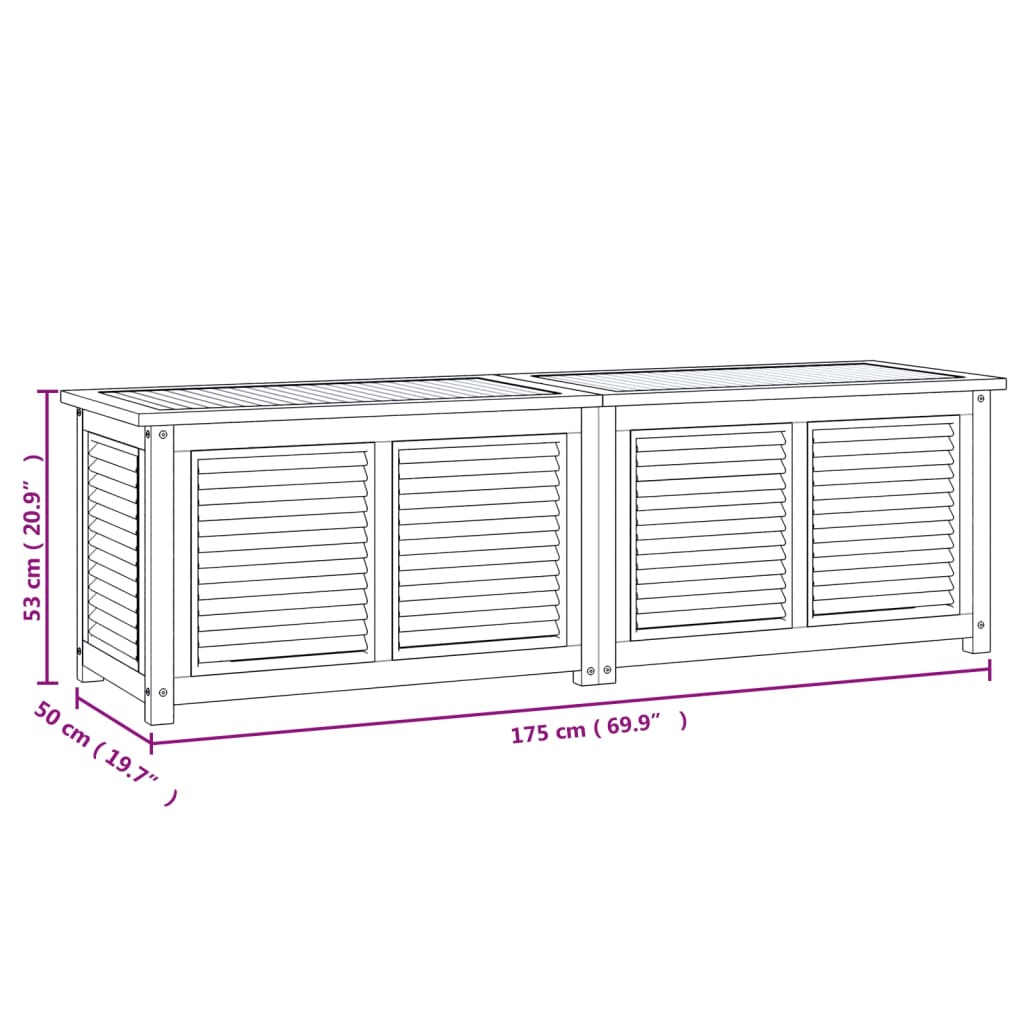 vidaXL Caja de almacenaje de jardín con bolsa teca maciza 175x50x53 cm