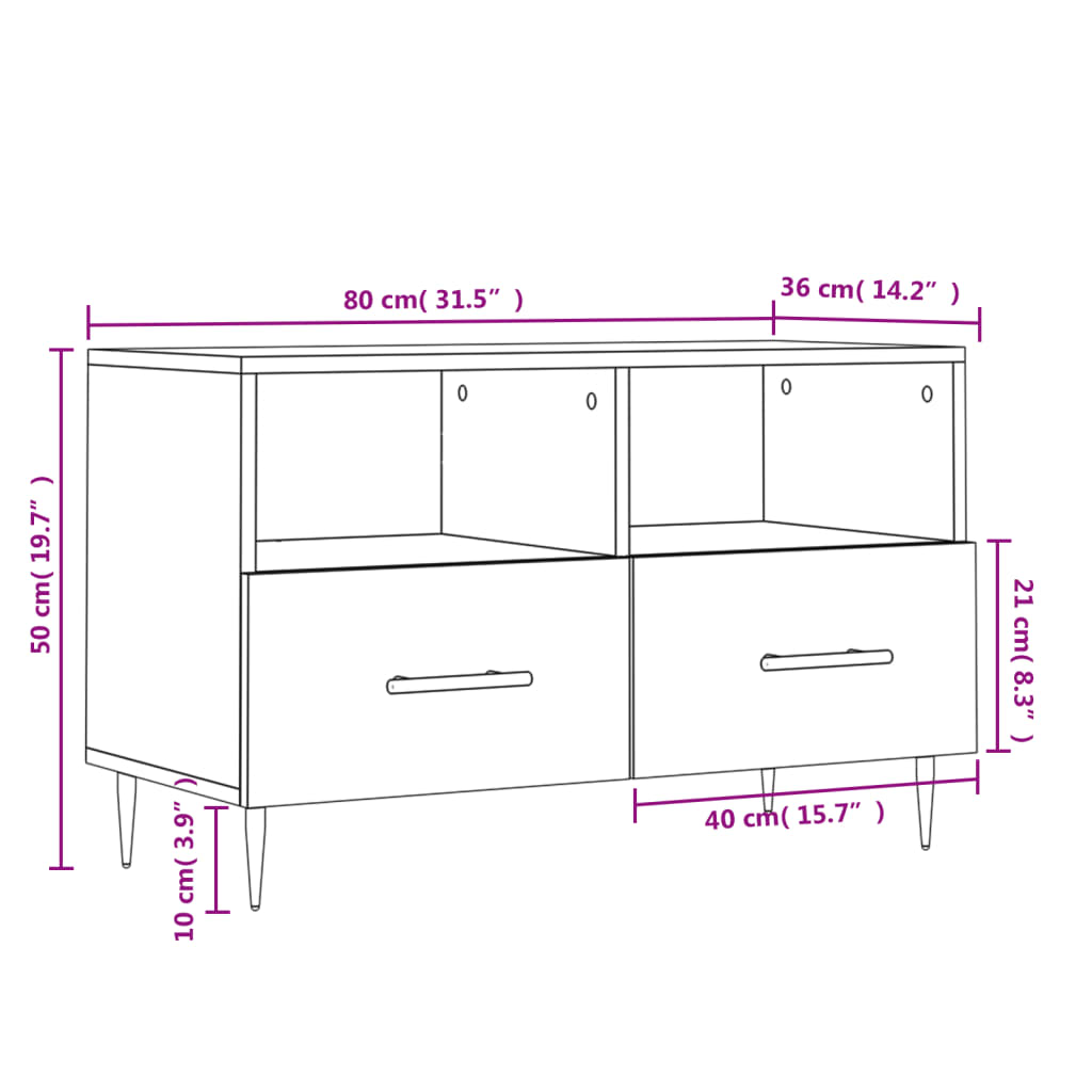 vidaXL Mueble de TV madera contrachapada blanco brillo 80x36x50 cm