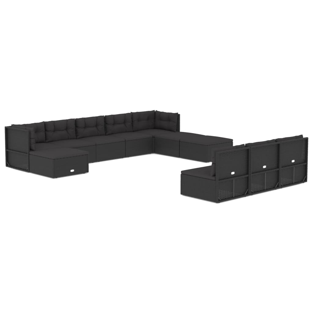 vidaXL Set muebles de jardín 11 pzas y cojines ratán sintético negro