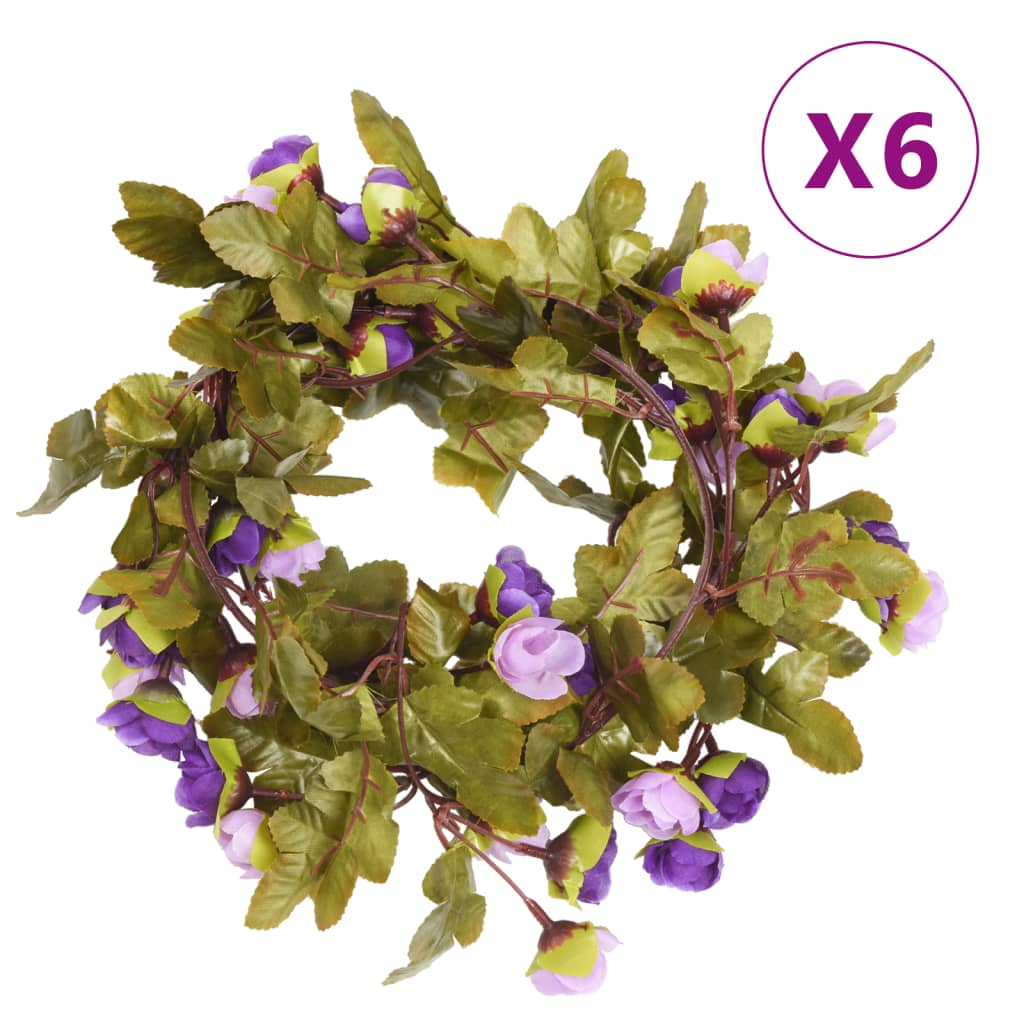 vidaXL Guirnaldas de flores de Navidad 6 uds morado claro 215 cm