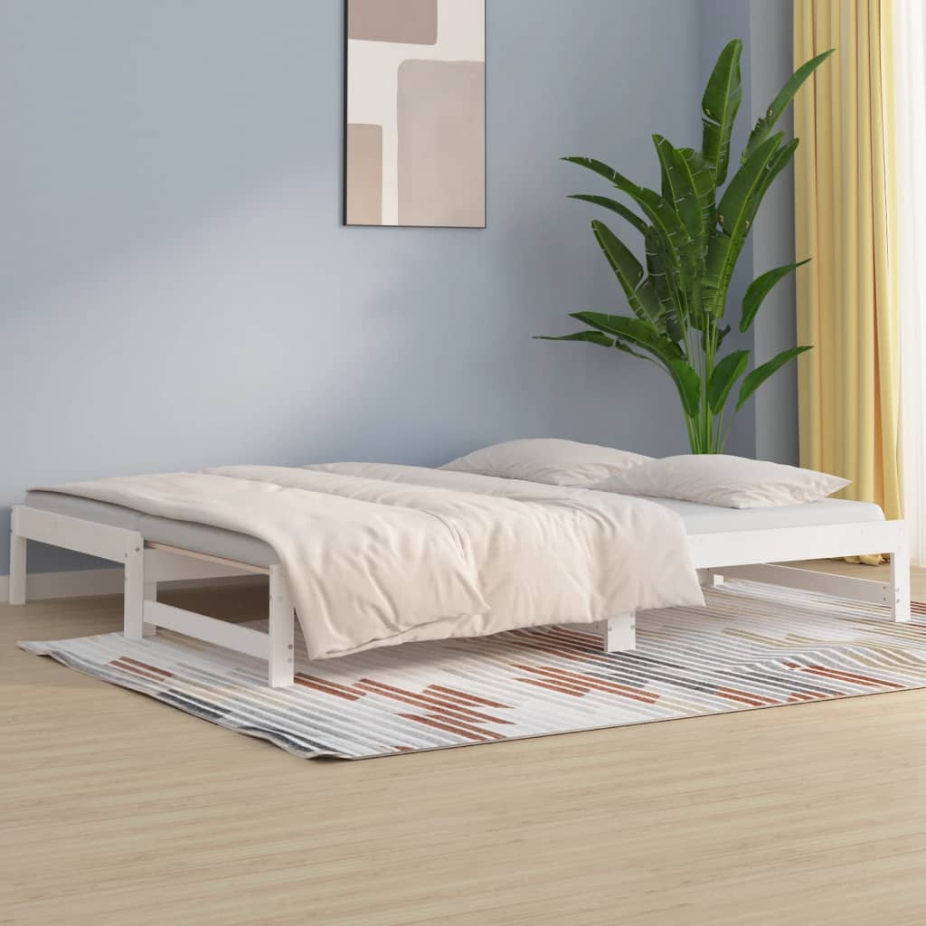 vidaXL Sofá cama extraíble madera maciza de pino blanco 2x(90x200) cm