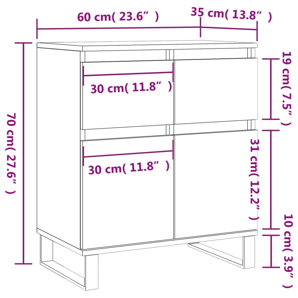 vidaXL Aparador madera contrachapada marrón roble 60x35x70 cm