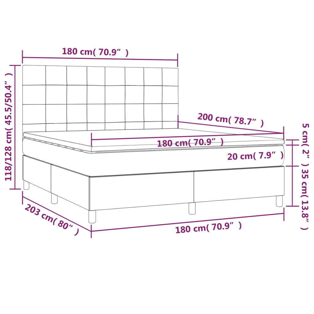 vidaXL Cama box spring con colchón terciopelo gris claro 180x200 cm