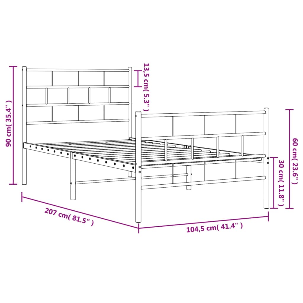 vidaXL Estructura cama sin colchón con estribo metal negro 100x200 cm