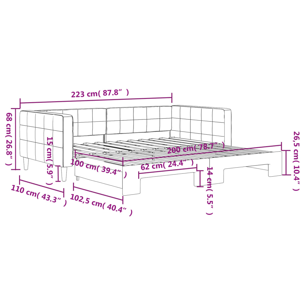 vidaXL Sofá cama nido terciopelo gris claro 100x200 cm