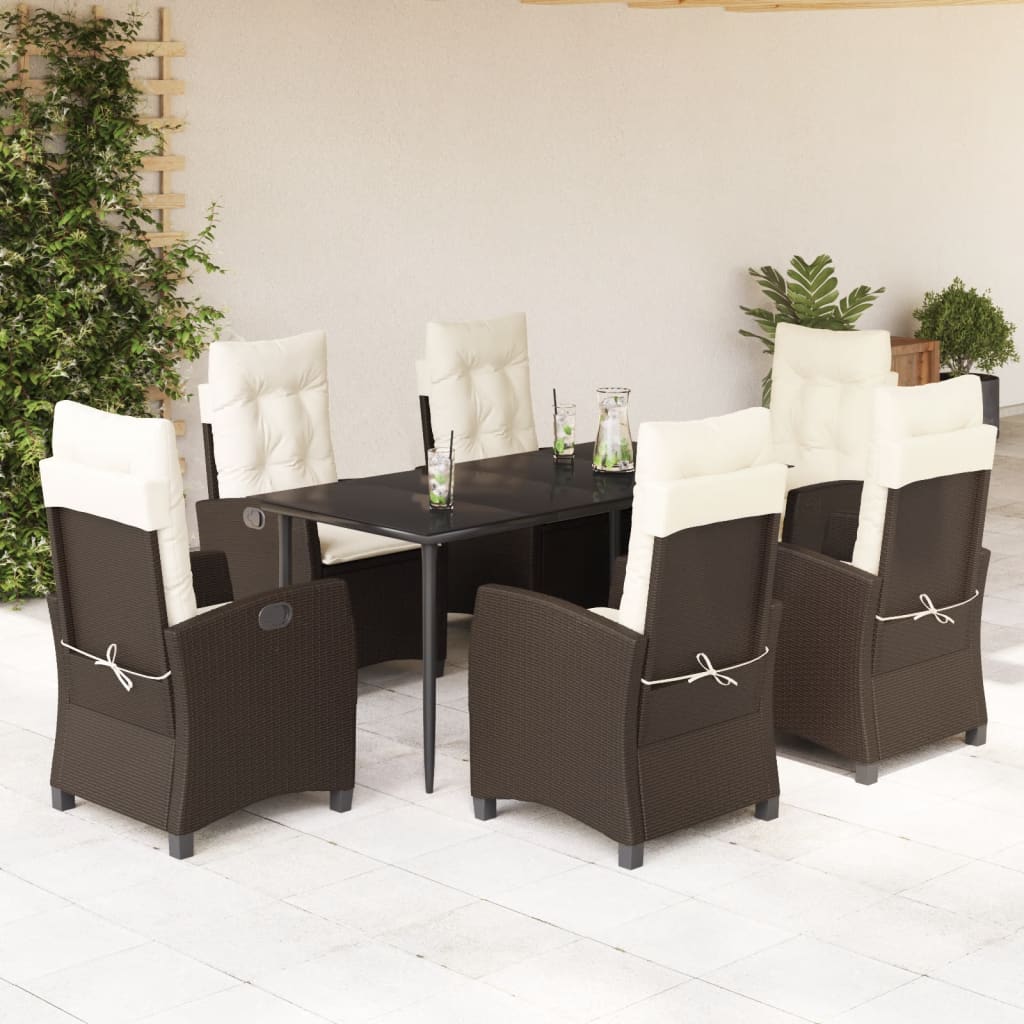 vidaXL Set comedor de jardín 7 pzas con cojines ratán sintético marrón