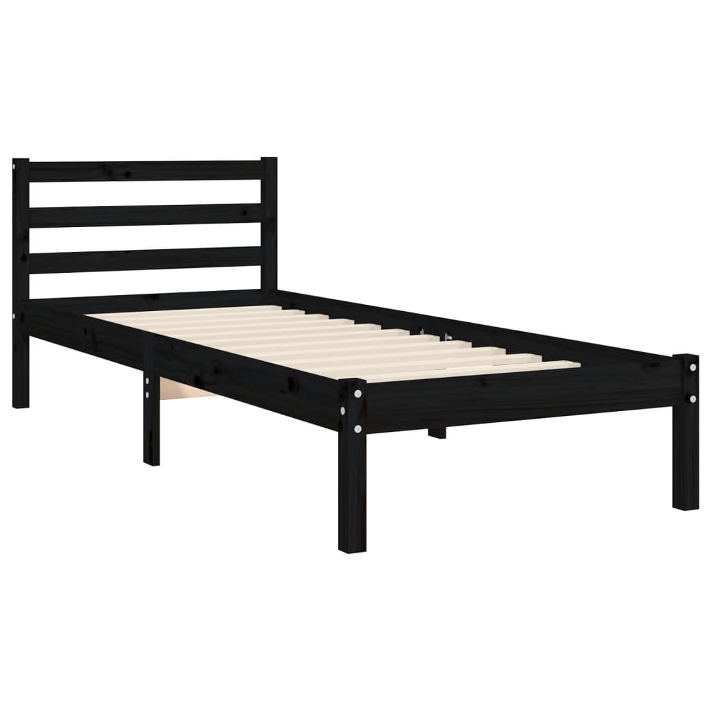 vidaXL Estructura de cama con cabecero madera maciza negro 100x200 cm