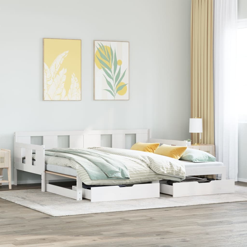 vidaXL Sofá cama nido con cajones madera maciza pino blanca 80x200 cm