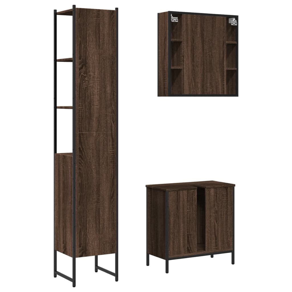 vidaXL Set de muebles de baño 3 pzas madera contrachapada roble marrón